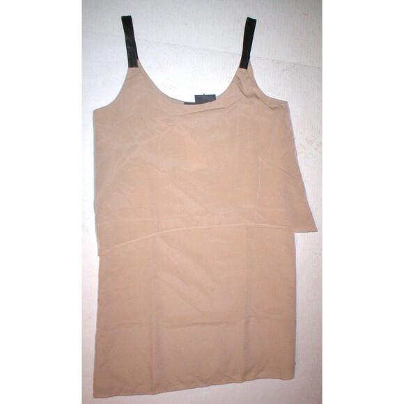 New NWT $218 S Small PJK Leather Strap Fabric Dress Womens Tank Beige Khaki